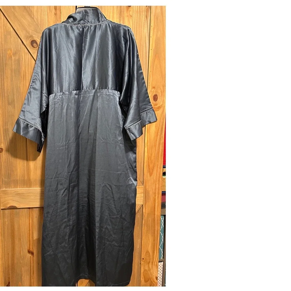 Christian Dior Monsieur Vintage Satin Robe Charcoal Gray Kimono One Size